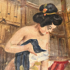 Antique Geisha Nude Oil Painting on Canvas | Early 1900s