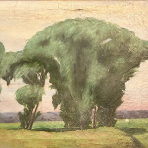 Early 1900s Tonalist Painting of Trees in a Landscape - Date 1919 - Signed "M. Brown"  - Mystery Artist - Hudson River Barbizon Style- AS IS