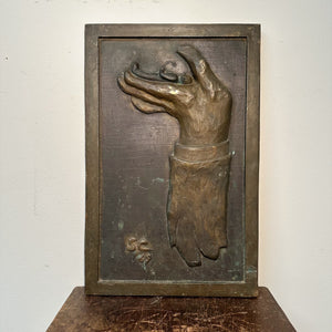 Rare 1960s Surreal Bronze Relief of Hand Raising a Body at Rest with Flower - 21" x 13" - 40 Pounds - Rare Industrial Sculpture - Hippie Culture