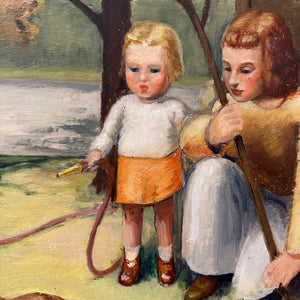 1930s WPA Painting of Family Planting a Tree | Depression Era