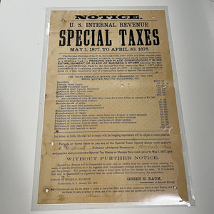 Rare 19th Century Liquor Tobacco Broadside Poster for Special Taxes - 1800s Antique Sin Posters - Rare Alcohol Historical Documents