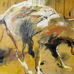 1960s Illustration Painting of Dog in an Intense Crouching Pose