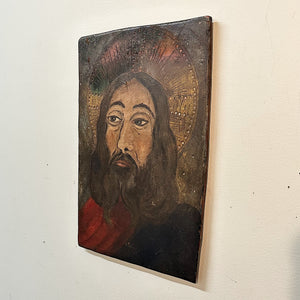 Antique Retablo Painting of Jesus on Wood | Spanish Colonial