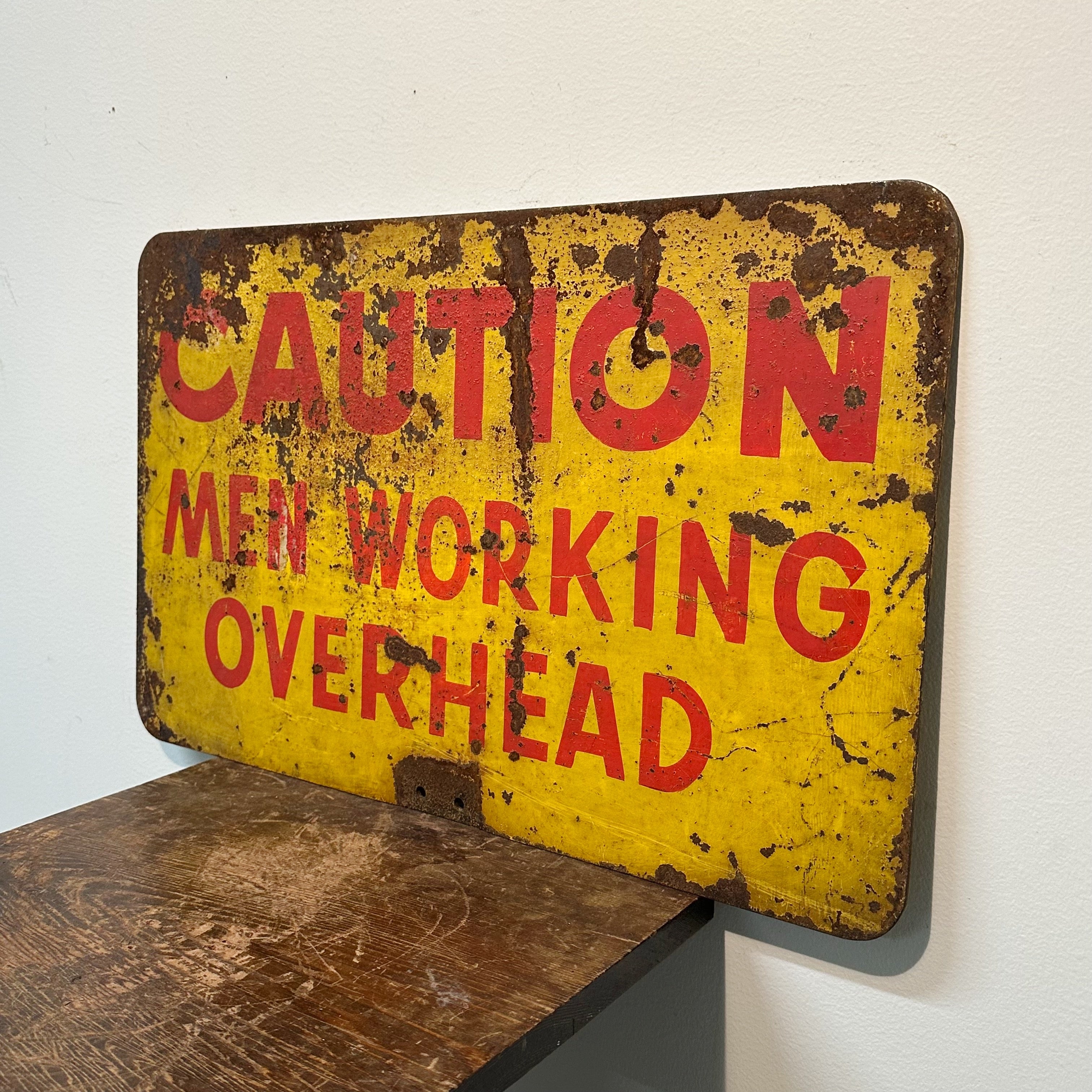 1930s Caution Men Working Overhead Sign | Industrial Decor