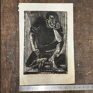 1960s Woodcut of Edgy Man Deep in Thought | Mystery Artist