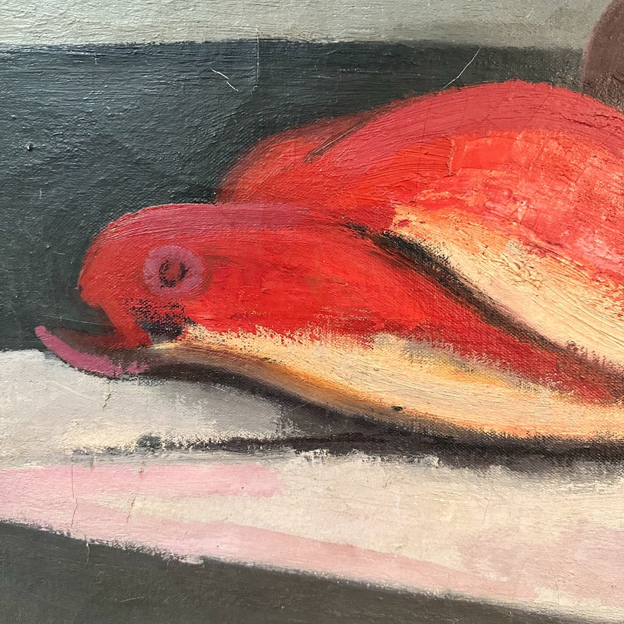 1940s Expressionist Still Life Oil Painting of Fish | Monogram "J.W."
