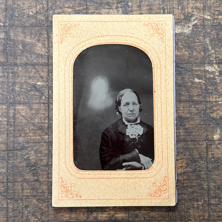 Antique Spirit Tintype of Ghost Appearing Above Sitter | Civil War Soldier?