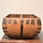 Antique Chinese Wood Grain Basket with Stylized Tulip Carving