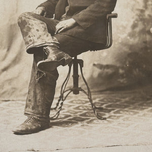 Antique RPPC of Occupational Worker with Cigar and Dirty Pants