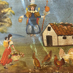 1920s Ex Voto Tin Retablo of a Saint Protecting the Chickens from Coyotes - Early 1900s Mexican Folk Art - Rare Unique Artwork - Farm -AS IS