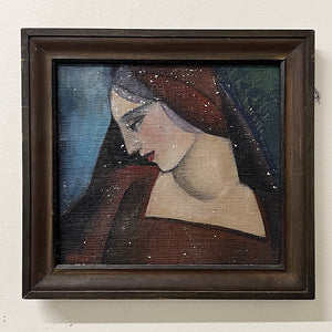 Rare 1920s Deco Painting of Stylized Woman Gazing - "Bethinski" - Chicago Institute of Art - Signed Mully - Rare Antique Chicago Artwork