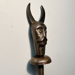 Antique Devil Scepter Staff with Embossed Figures and Finials