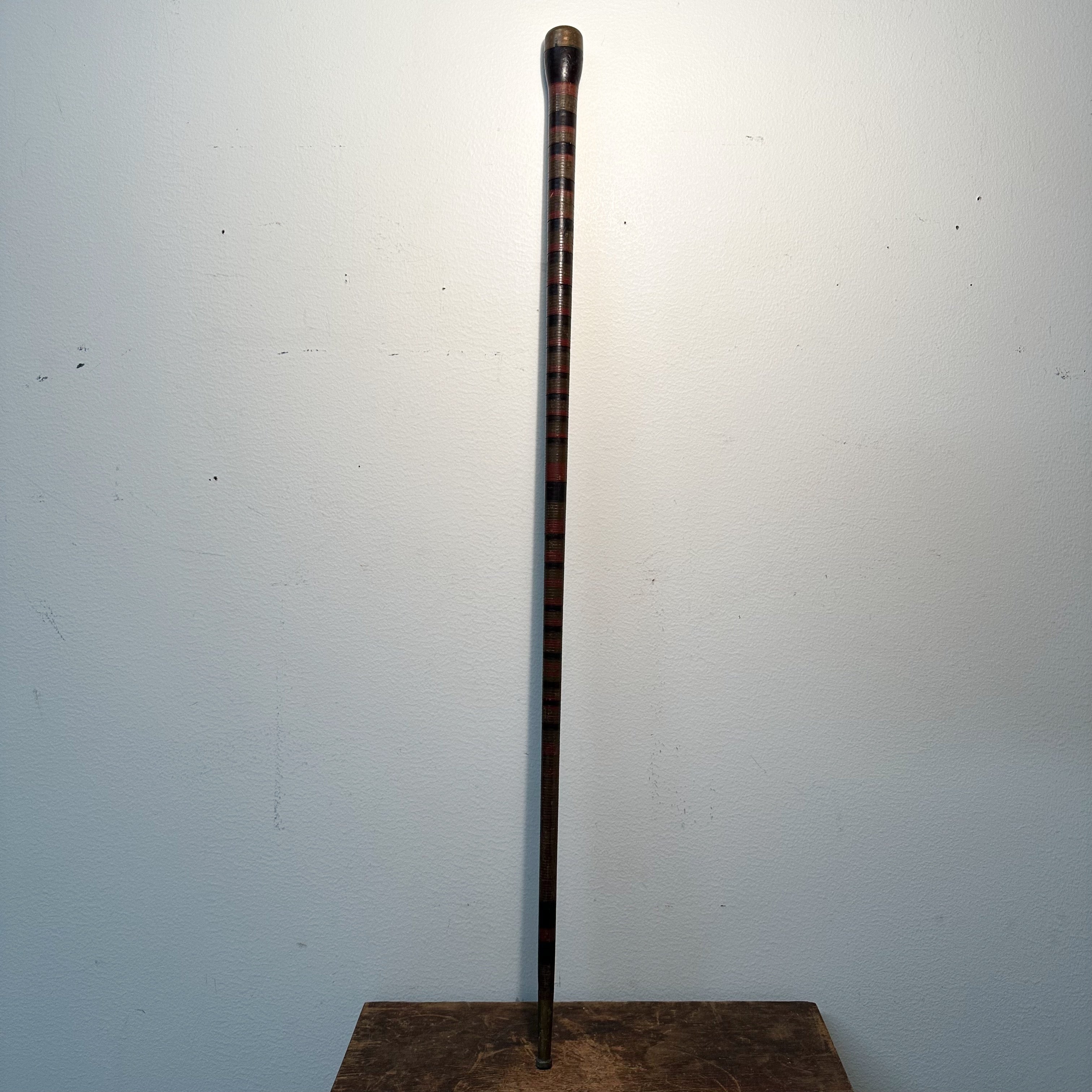 Antique Stacked Leather Cane with Tiger Stripe Handle | 1800s