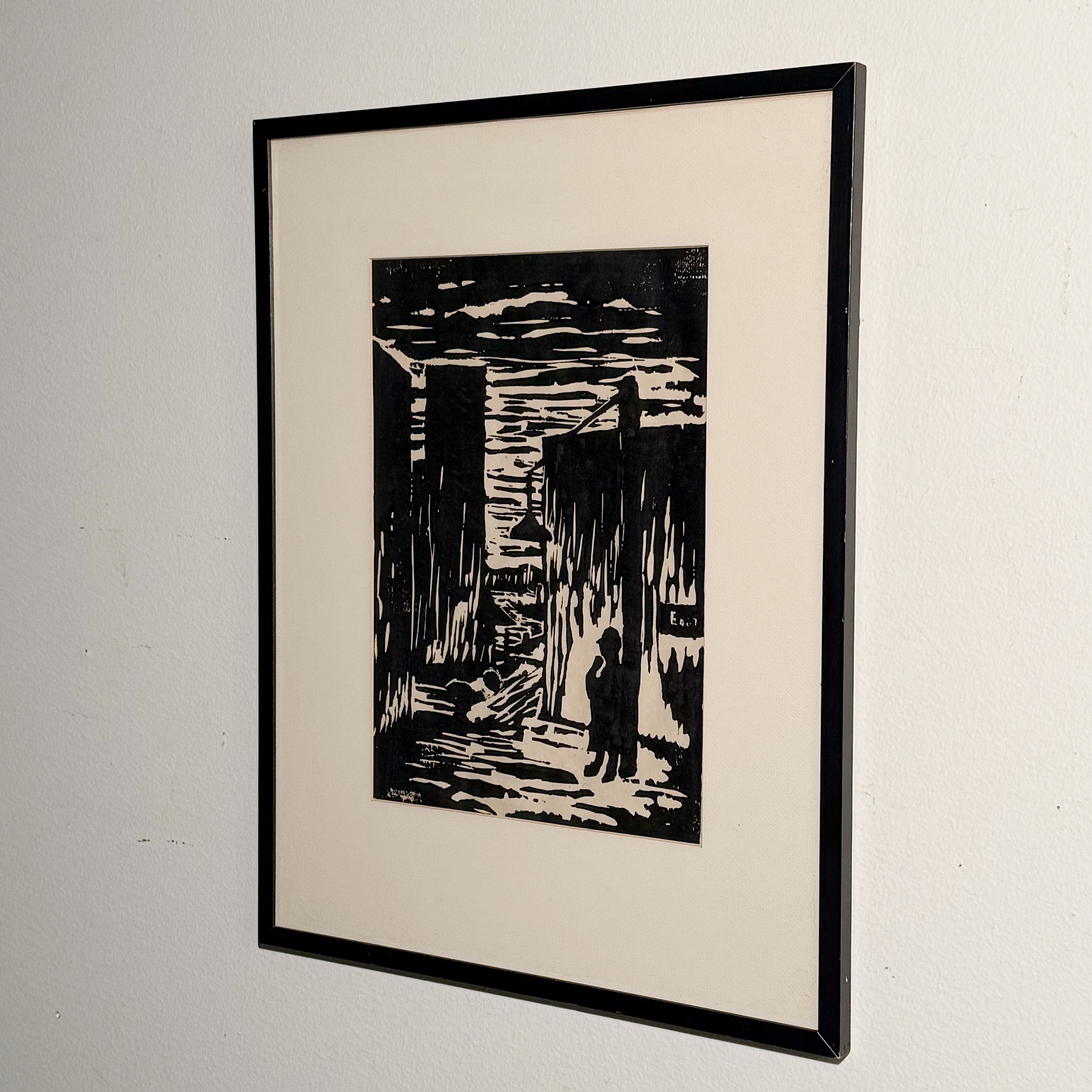 Vintage Robert Andres Woodcut Print | WPA Style