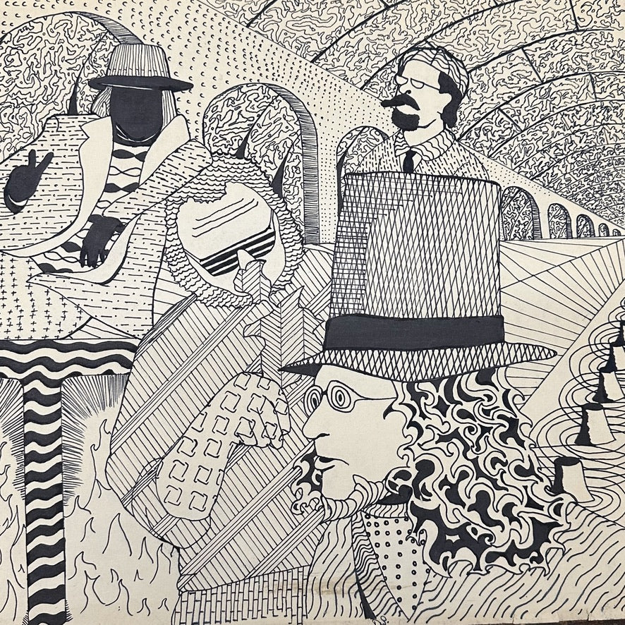 1970s Psychedelic Artwork of Mad Hatter and Friends - Vintage Counter Culture - Unsigned - Chicago Estate - Rare Underground Ink Drawing