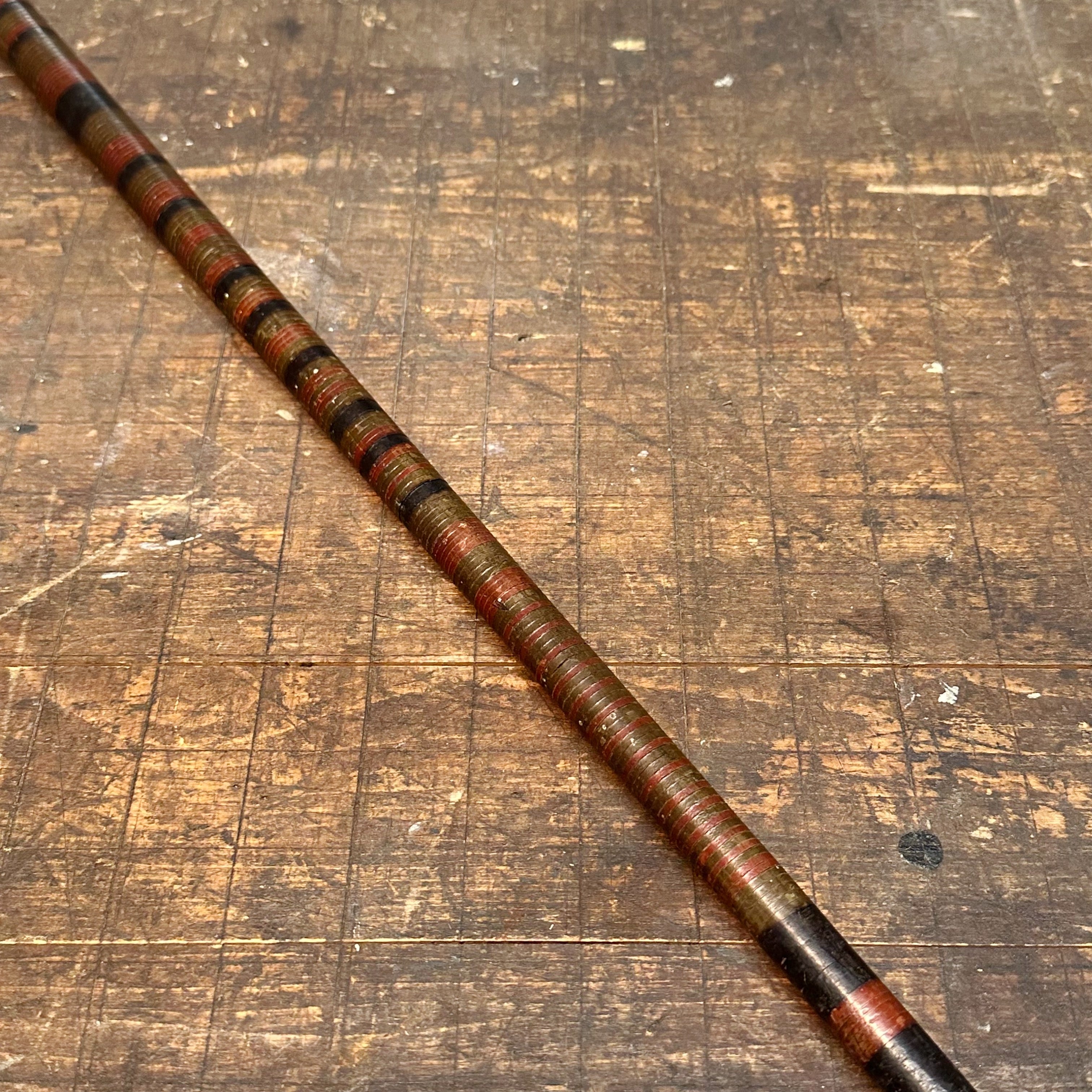 Antique Stacked Leather Cane with Tiger Stripe Handle | 1800s