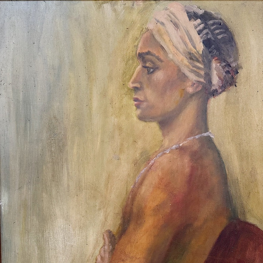 1950s Nude Painting of African American Woman - Vintage Portrait Paintings - Signed by Mystery Artist - Norton? - Chicago Art Estate