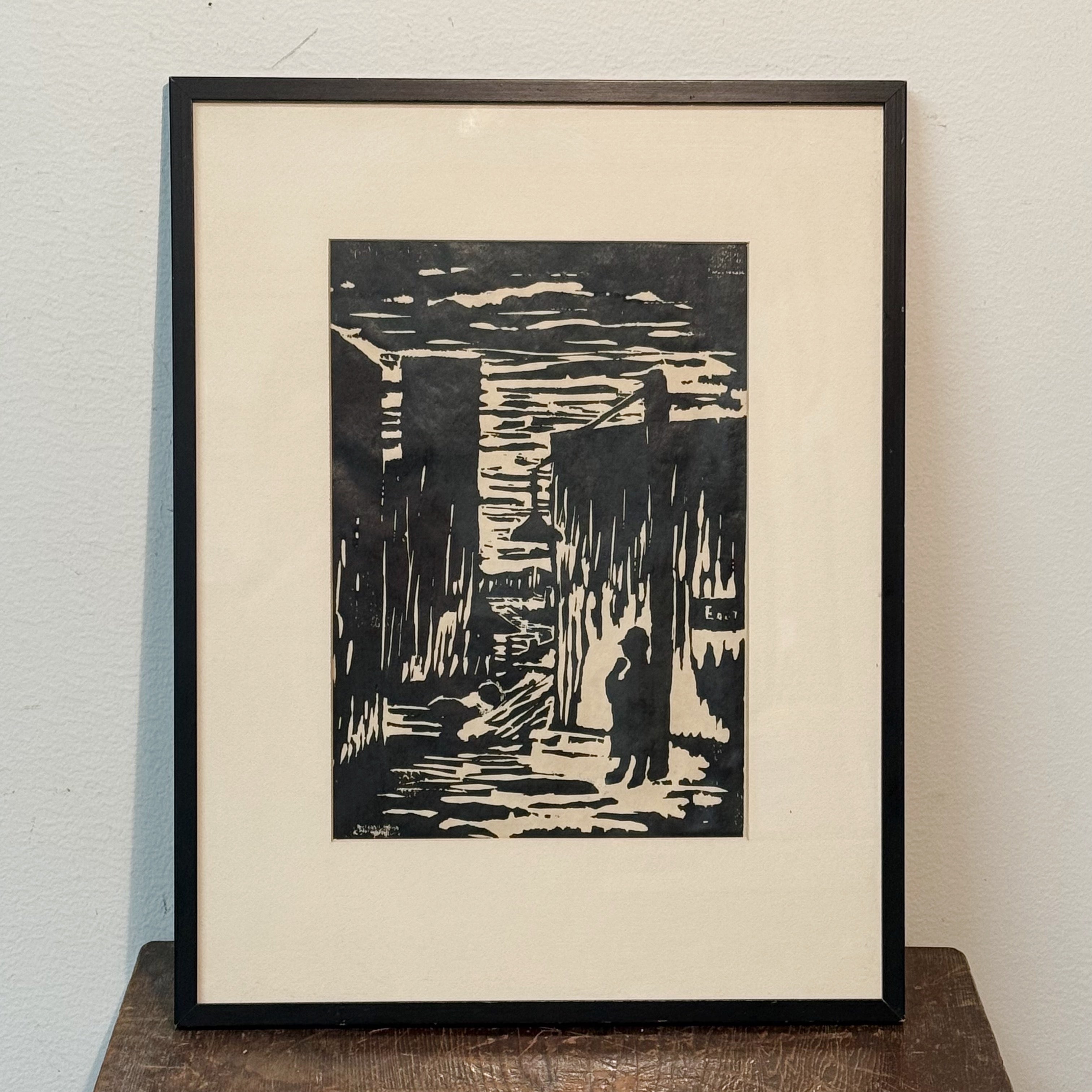 Vintage Robert Andres Woodcut Print | WPA Style