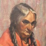 Early 1900s Painting of Native American Woman with Beads - Mystery Artist - Haunting Antique Portrait Paintings - Historical Artwork