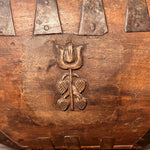Antique Chinese Wood Grain Basket with Stylized Tulip Carving