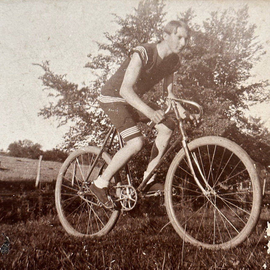 Antique Cycling Racer Photograph from 19th Century - 5" x 5" - Rare 1800s Bicycling History - Frank Quimby Photo - Bike Racing History