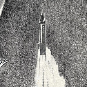 Burris Jenkins Original Space Age Art Drawing of Launch