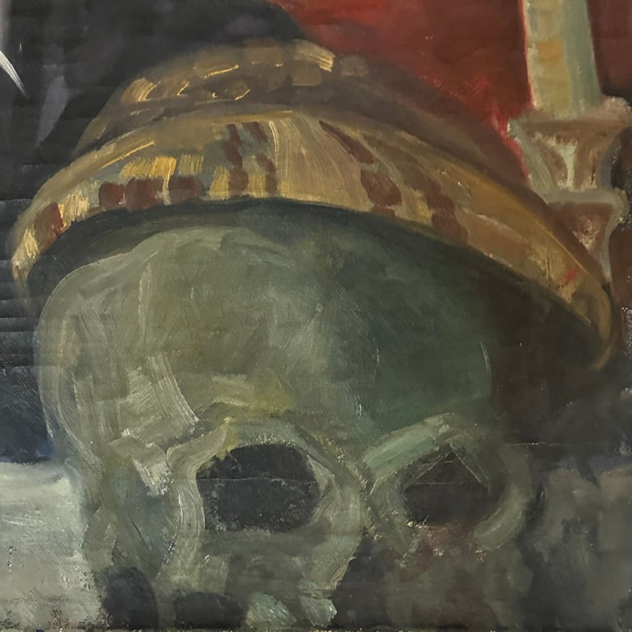 Early 1900s Memento Mori Painting of Artist with Skull | Self Portrait ...