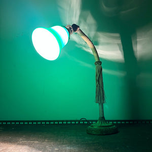 Antique Bordello Gooseneck Lamp with Ornate Green Metal Base
