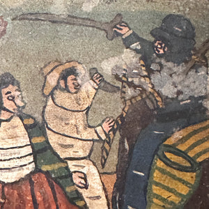 1920s Ex Voto Tin Retablo of Man Avoiding a Soldier Stabbing