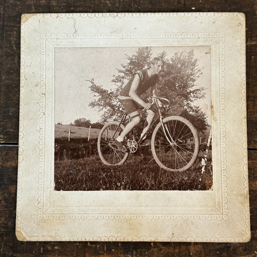 Rare Antique Cycling Racer Photograph from 19th Century - 5" x 5" - Rare 1800s Bicycling History - Frank Quimby Photo - Bike Racing History