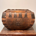 Antique Chinese Wood Grain Basket with Stylized Tulip Carving