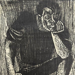 1960s Woodcut of Man Deep in Thought - Unsigned - Mystery Artist - Rare Vintage Woodblock - Minnesota Art Collection