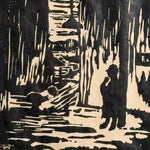 Vintage Robert Andres Woodcut Print | "Night Warehouse" | Dramatic WPA Style Print | Dayton's Gallery 12 Provenance