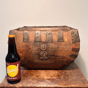 Antique Chinese Wood Grain Basket with Stylized Tulip Carving