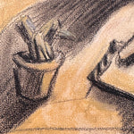 WPA Era Charcoal Drawing of Modernist Figure at Desk