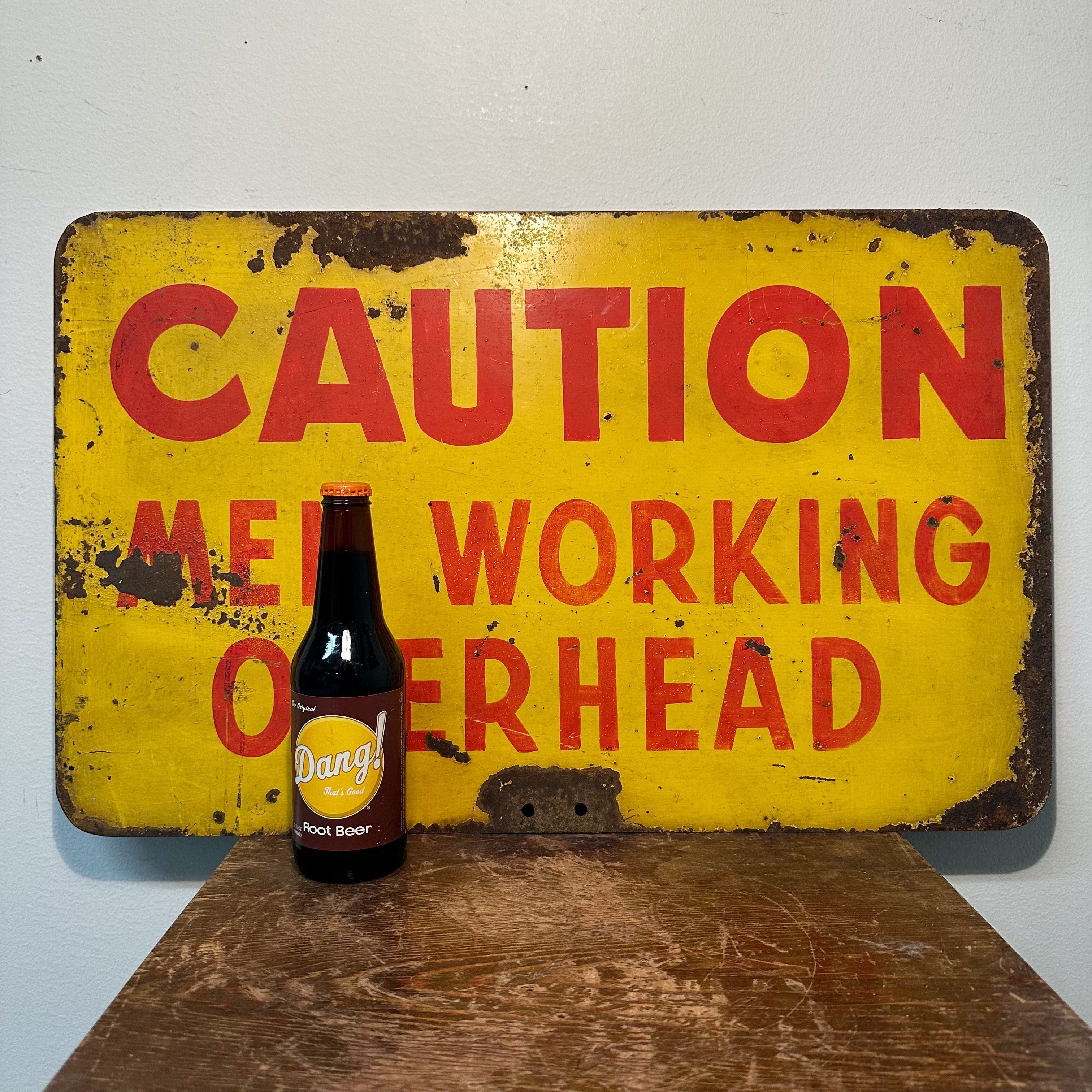 1930s Caution Men Working Overhead Sign | Industrial Decor