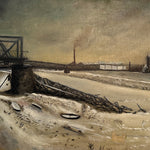 Early 1900s Industrial Painting of Landscape with Factories | AS IS