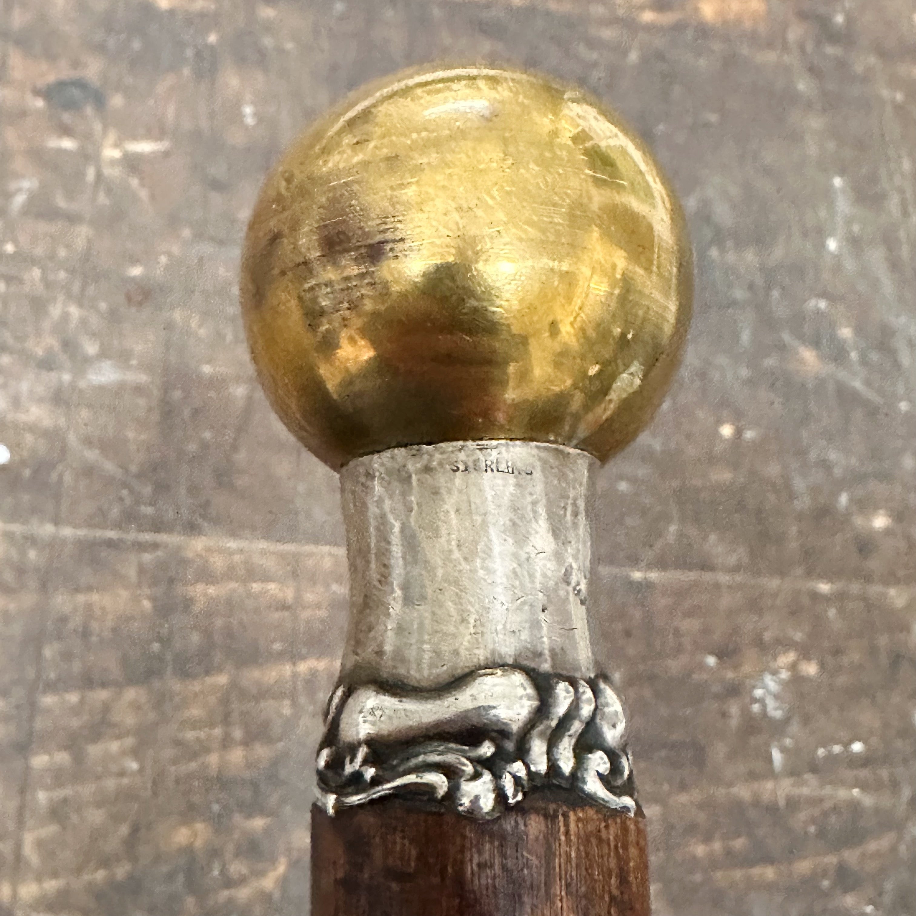 Antique Folk Art Snake Cane with Ornate Sterling Silver Band