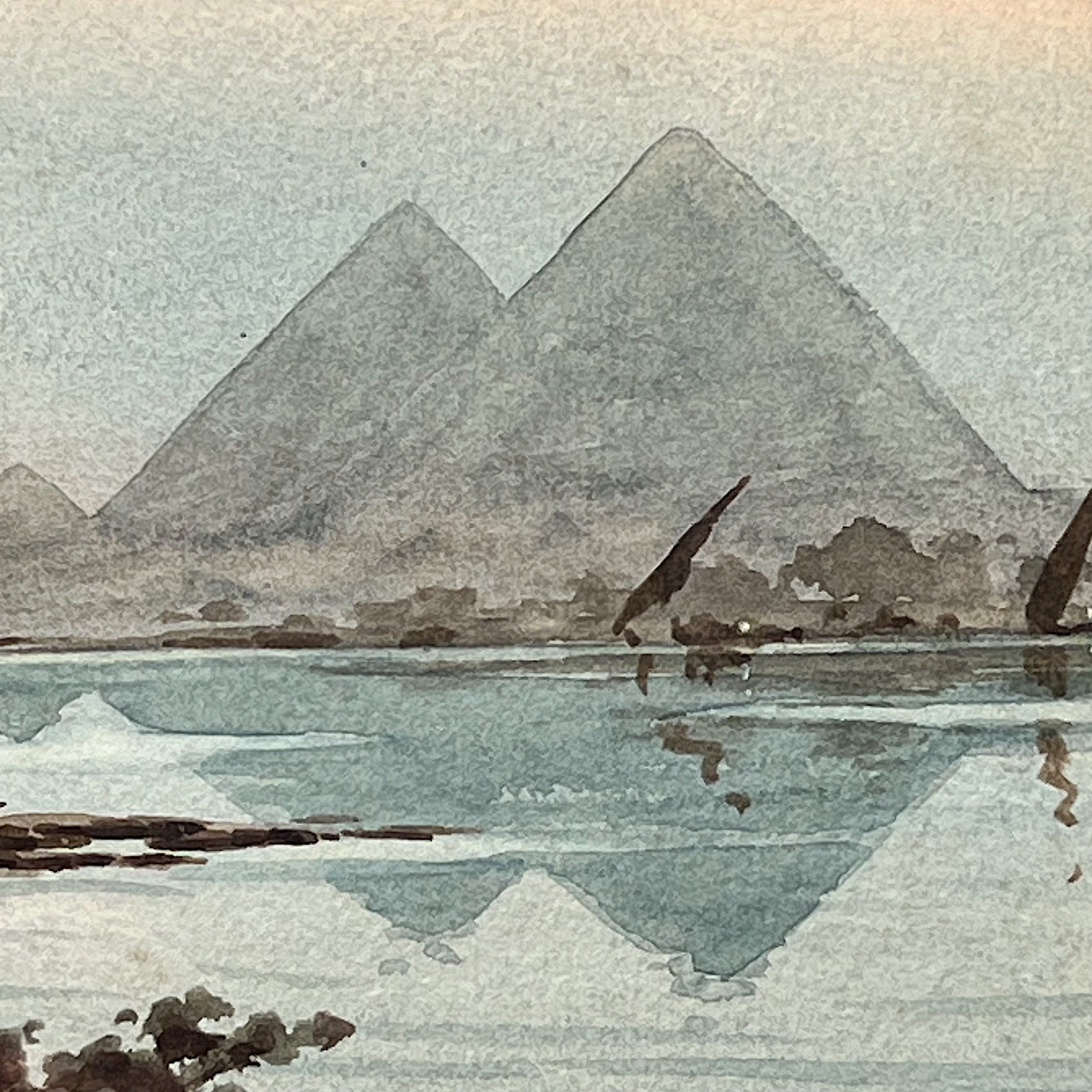 Edwin Lord Weeks Watercolor Painting of Egyptian Pyramid Landscape
