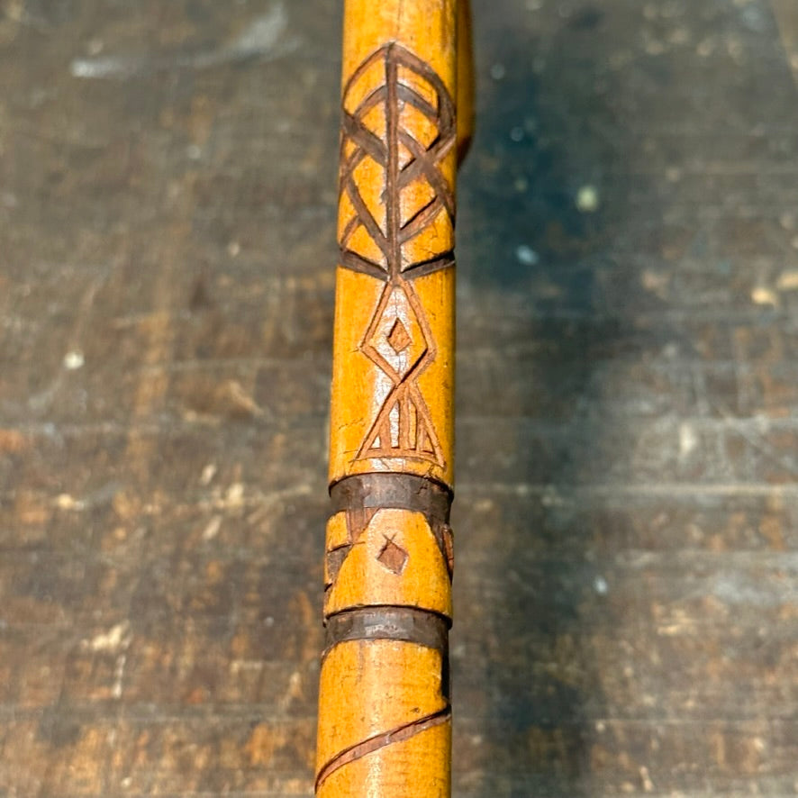 Antique Folk Art Walking Cane from New London Connecticut - 1929 - Depression Era Walking Stick - Deep Groove Design - Hand Carved