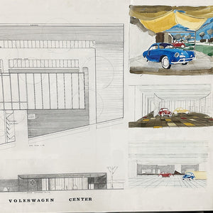 1960s Volkswagen Dealership Architectural Rendering | Karmann Ghia