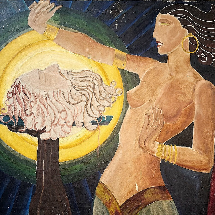 Rare 1940s Painting of Woman with Decapitated Head by Zella Mae Dickinson - 37" x 31" - California Artist - Chicago Institute of Art - Feminist