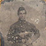 Antique Civil War Tintype of Union Soldier Displaying Pistol  - Rare 19th Century Collectible Photography - American Historical Photos - 6th