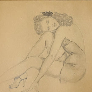 WW2 Pinup Drawing of Woman in a Pose - Dated Jan 23 1944 - Military Artwork - Militaria Drawings - Risqué Art - 1940s Drawings