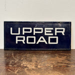 1920s "Upper Road" Blue Enamel Street Sign - - Antique Street Signs - Home Decor Signage - Blue White Embossed Lettering