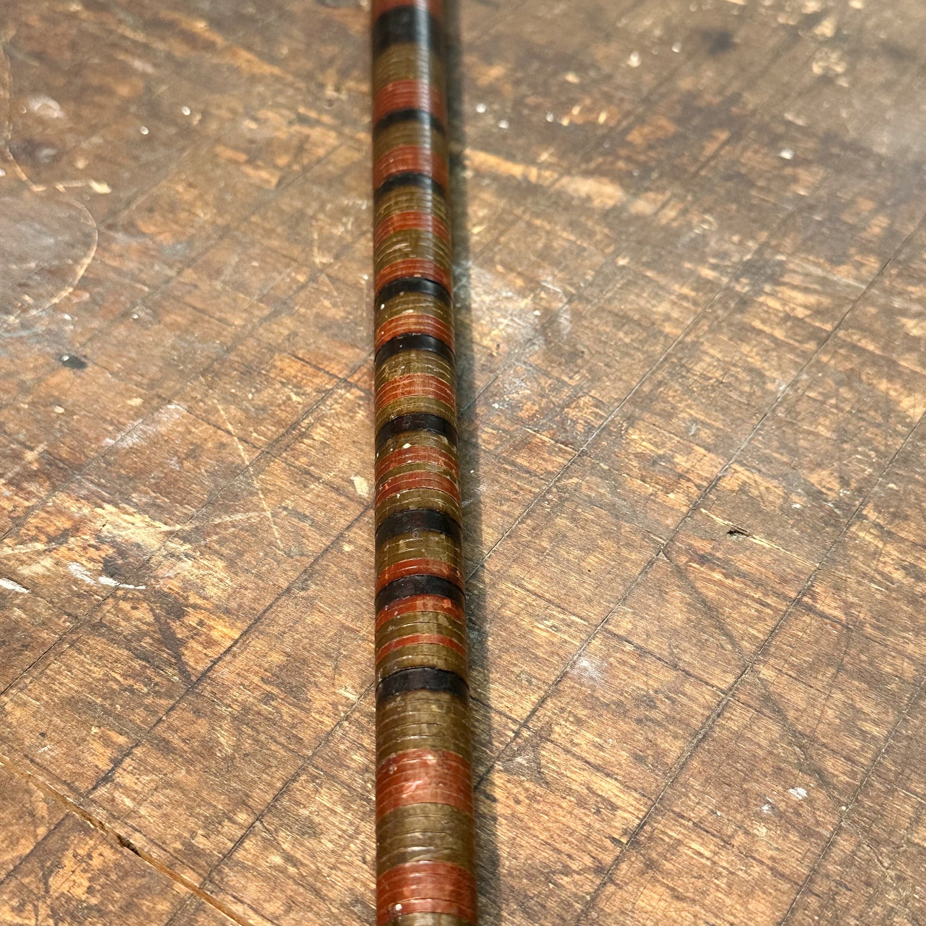 Antique Stacked Leather Cane with Tiger Stripe Handle | 1800s