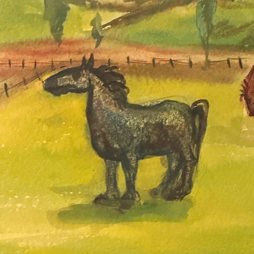 Max Kahn Painting of Horses in a Pasture | 1940 WPA Era