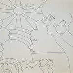 1970s Psychedelic Drawing of Woman Staring at Beaming Sun  - Vintage Counter Culture -Unsigned - Peter Max Style - Rare Underground Artwork