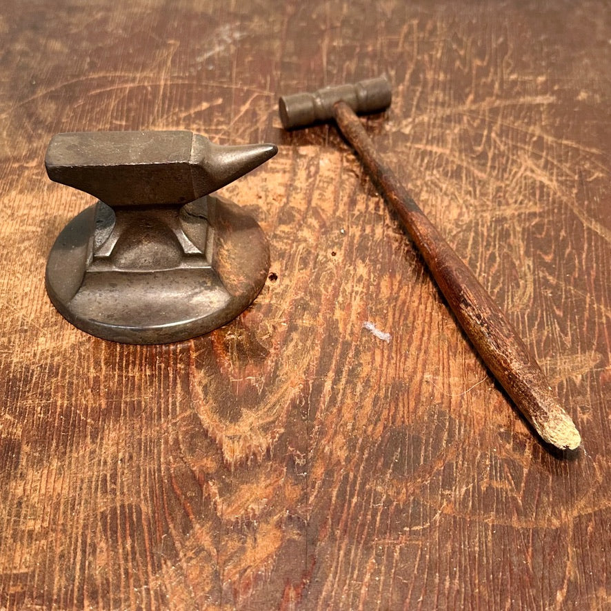 Rare Antique Jewelers Anvil and Hammer Set - Early 1900s Occupational Antiques - Clockmakers Tools - Rare Jewelry Tools - Hand Crafts