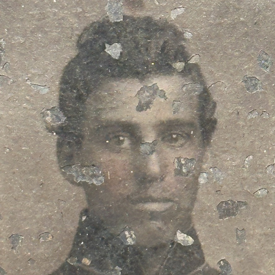 Antique Civil War Tintype of Union Soldier Displaying Pistol